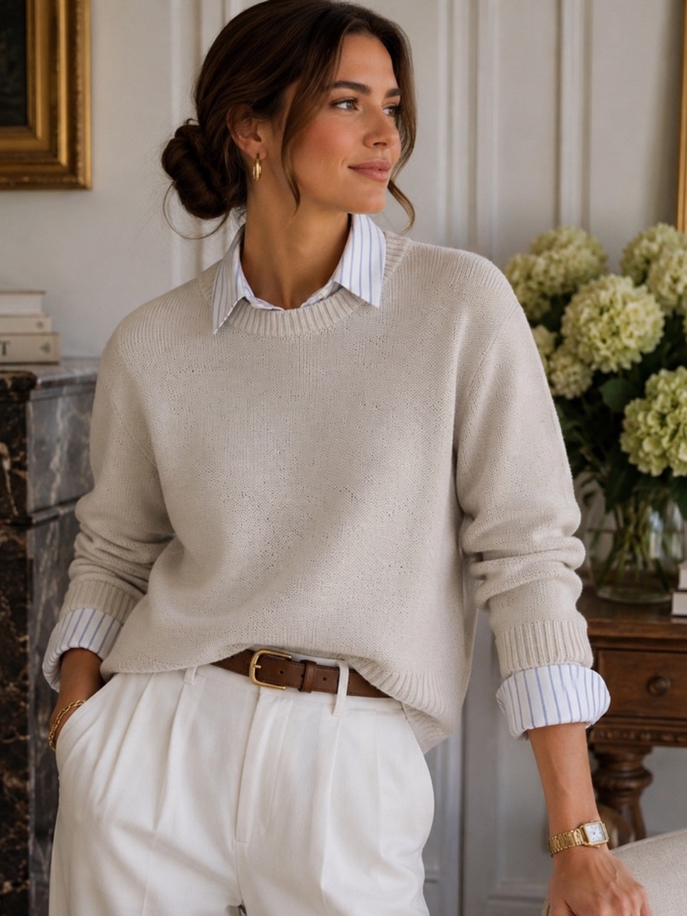 Banana Republic 100% Cotton Sweater Medium Beige Neutral Quiet Luxury Old Money